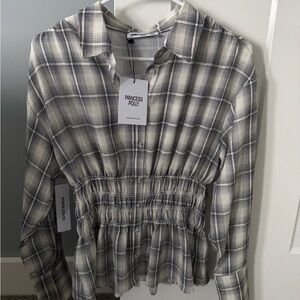 Princess Polly As You Are Shirred Button Up Top Black Check